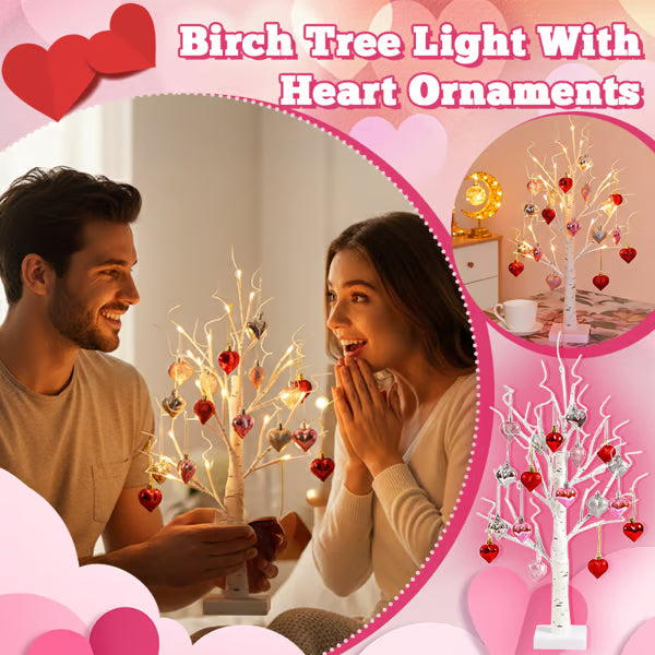 Romantic Heart-Shaped Birch Tree Lamp
