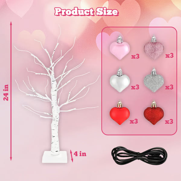 Romantic Heart-Shaped Birch Tree Lamp