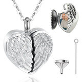 Sterling silver cremation locket necklace with angel wings, urn keepsake pendant, custom photo urn jewelry, funeral memorial gift