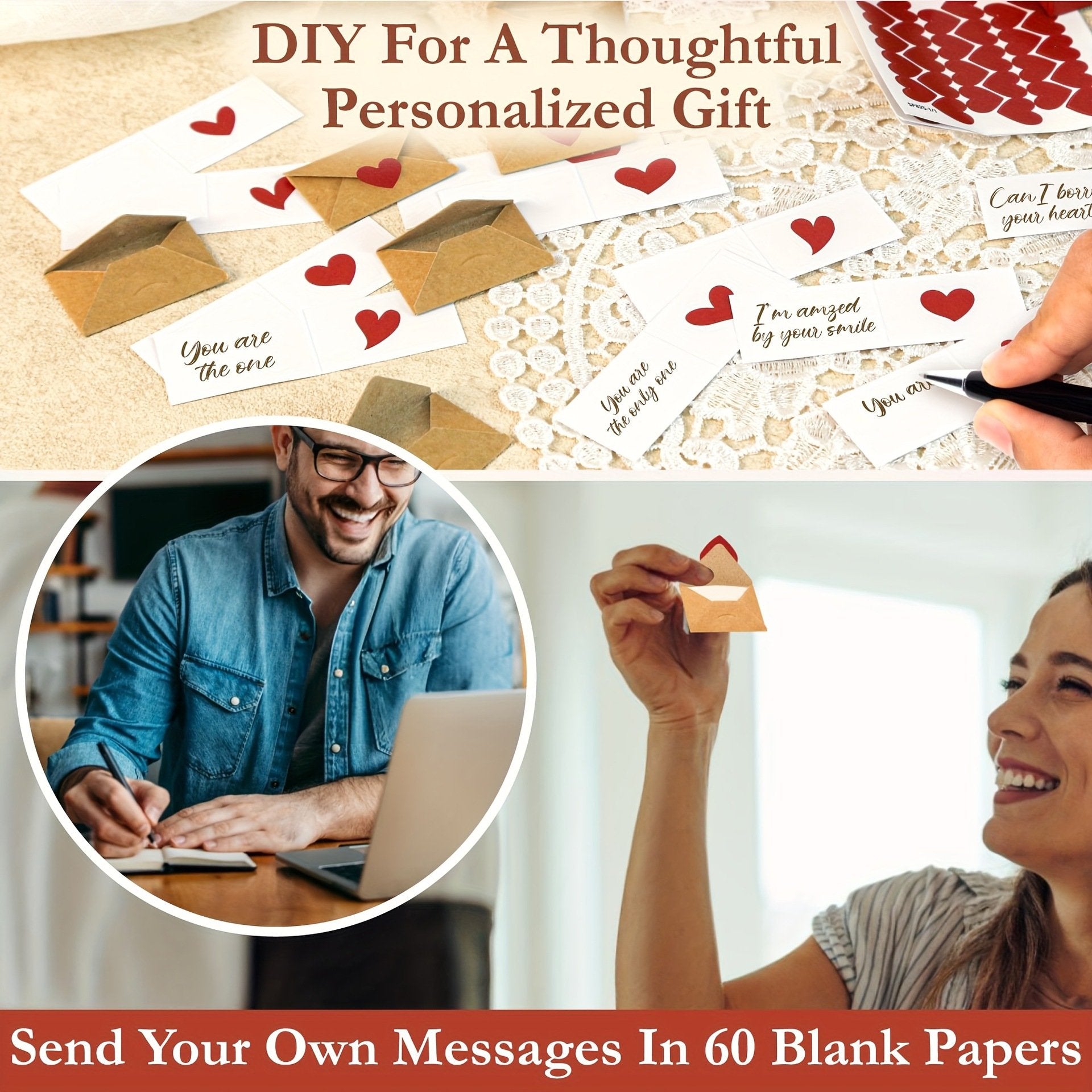 💌DIY Love Notes Box - Mini Blank Cards & Envelopes for Him/Her💕