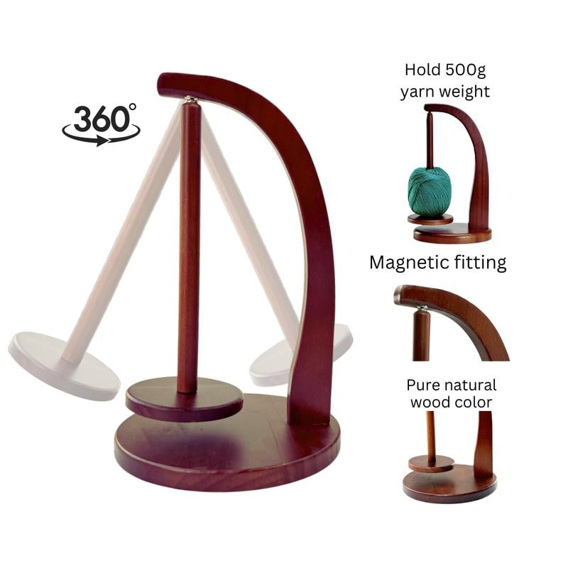 Wooden Yarn Winder with Magnetic Attachment Stable Base for Knitting