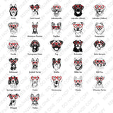 Puppy Love Dog Sweatshirt – 50 Dog Breeds in Adorable Heart Shaped Glasses | Gildan Unisex Crew Pullover