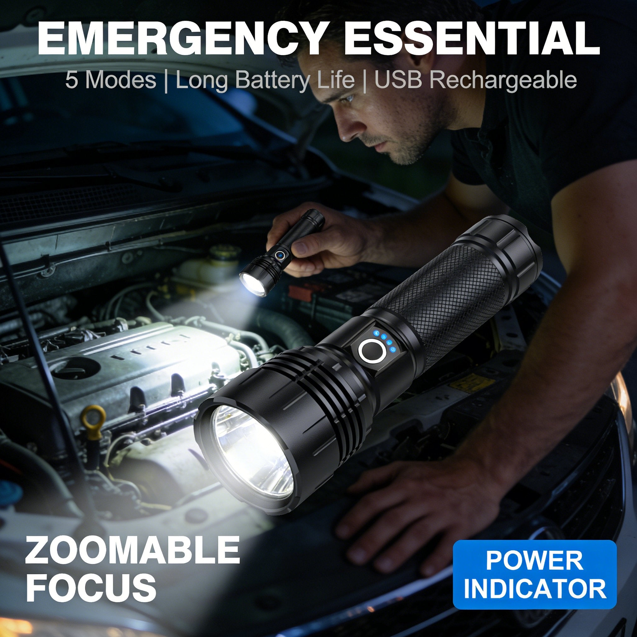 ✨Rechargeable LED Flashlight - High Lumen. Waterproof. Ultra Bright Flashlight for Emergencies