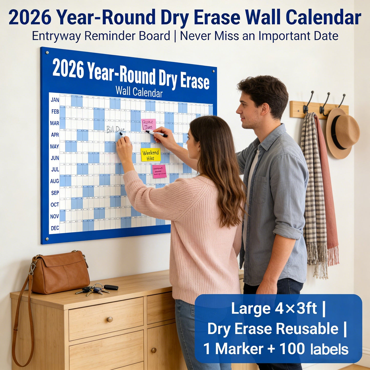 📅 Year-Round Wall Calendar – 2026 Dry Erase