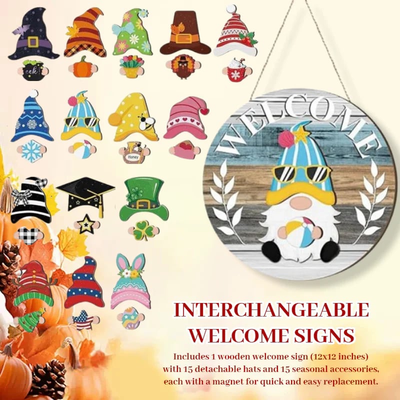 🎉🎉Interchangeable Wooden Gnome Welcome Sign🎈