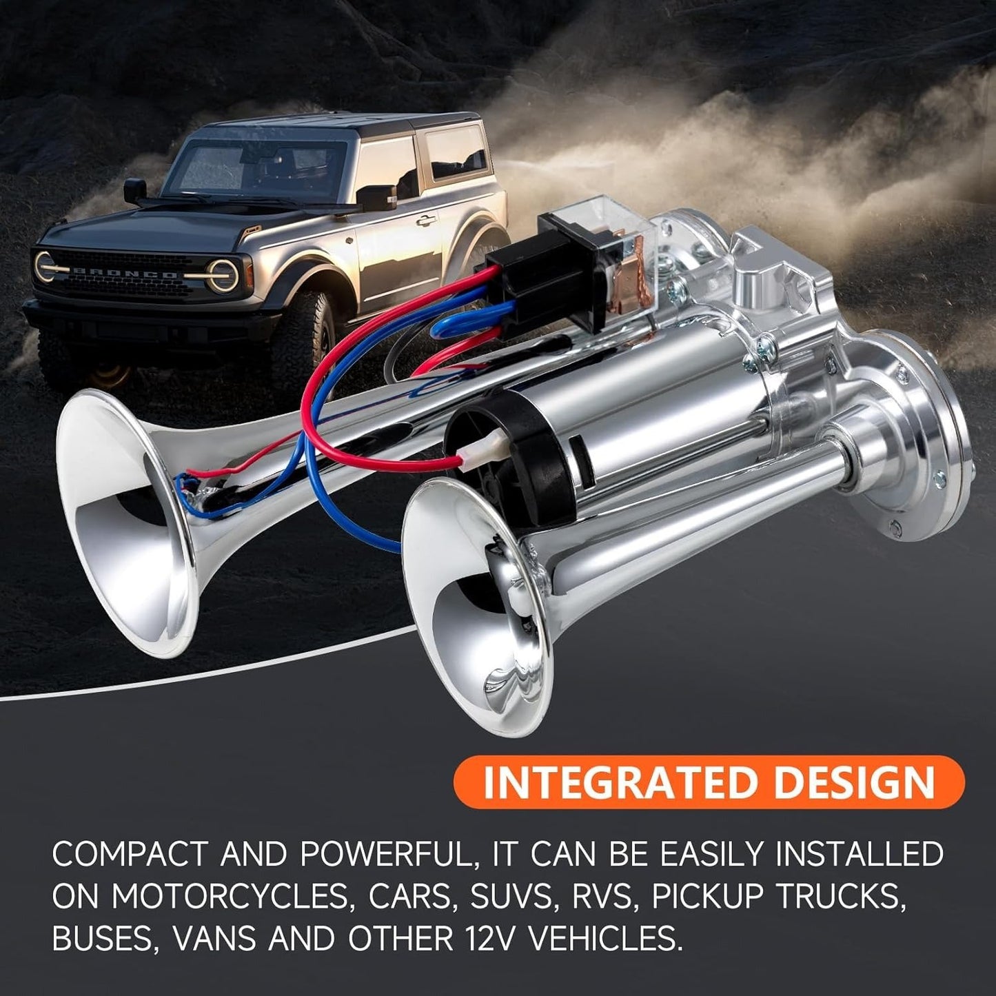 🔥LAST DAY 49% OFF - 🚗🔧2026 Upgraded 12V Dual Air Horn Kit – 130DB Super Loud Dual Horn with Compressor for Cars. Trucks. SUVs. Boats & More(✨Includes installation manual and video guide)