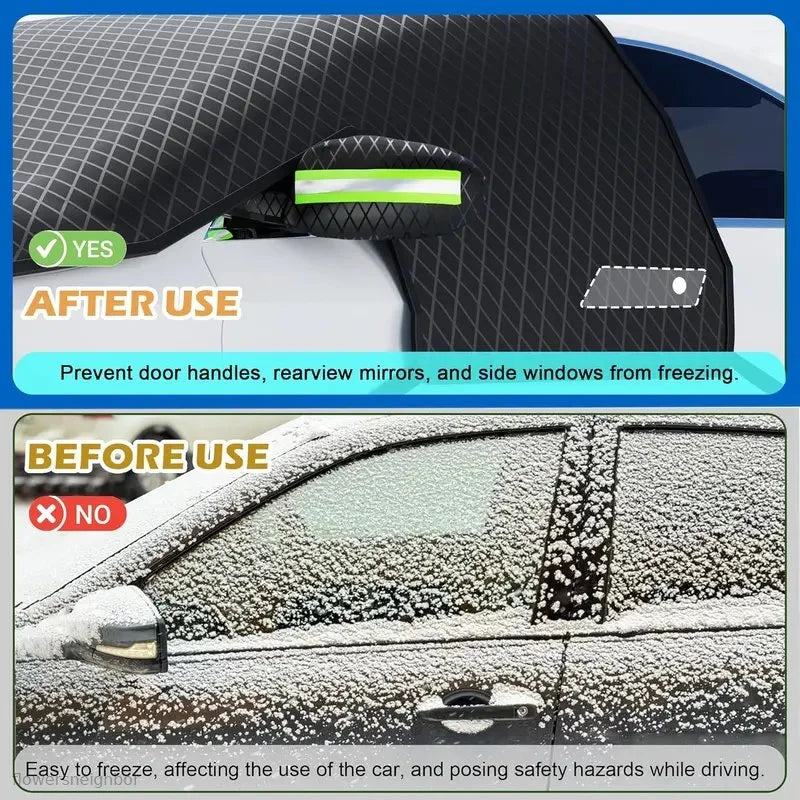 Car windshield snow cover - suitable for most cars, SUVs, and trucks.