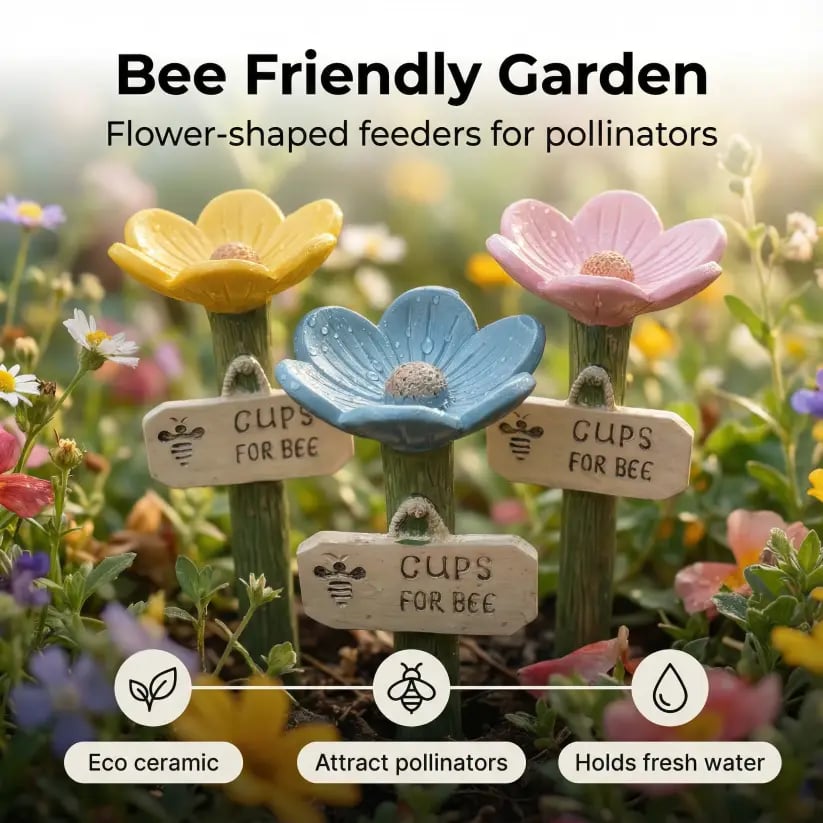 🌸Flower-Shaped Ceramic Bee Watering Station🐝