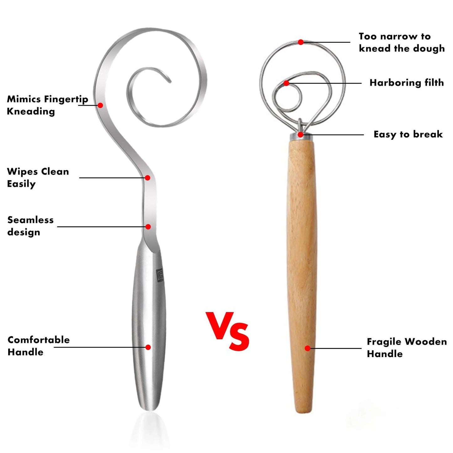 🔥Seamless Dough Whisk. 430 stainless steel Dough Whisk. 9 Bread Whisk for Cooking