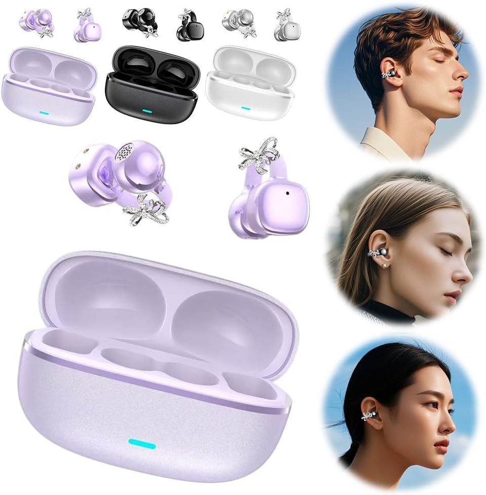 🎧2026 New Clip-On Open-Ear Headphones – Wireless Bluetooth Earbuds with AI Noise Cancelling. Rhinestone Decor & Water Resistant
