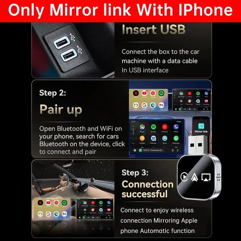 2026 Upgrade 3 in 1 Screen Mirror Phone. wired to wireless Carplay adapter
