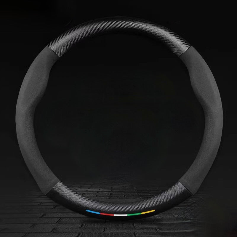 TrackVibe | Black Carbon Suede Steering Wheel Cover – Anti-Slip & Wear-Resistant