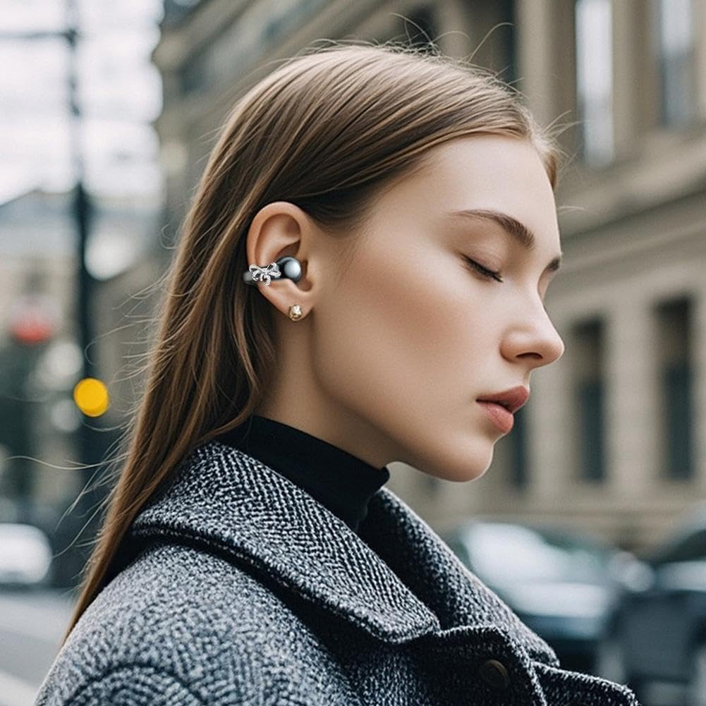🎧2026 New Clip-On Open-Ear Headphones – Wireless Bluetooth Earbuds with AI Noise Cancelling. Rhinestone Decor & Water Resistant
