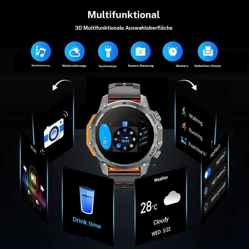 1.52 HD smartwatch for men – Phone calls and music control – Multiple sports modes – IP68 waterproof – Long battery life – Fitness watch for Android and iPhone