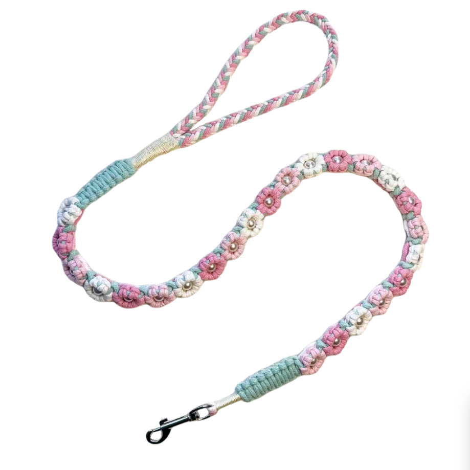 Cherry Blossom | Hand-woven 25-flower dog leash