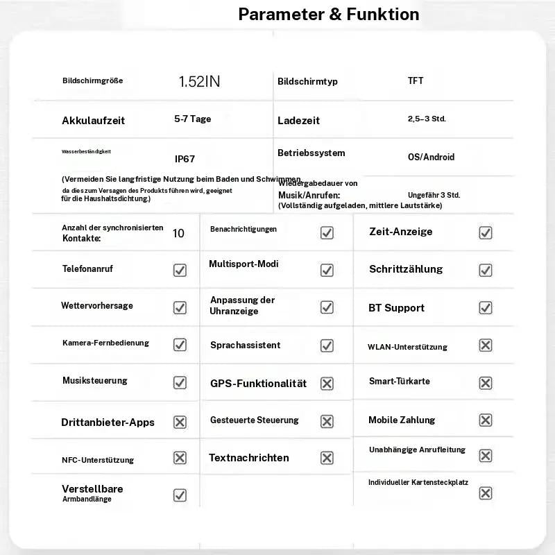 1.52 HD smartwatch for men – Phone calls and music control – Multiple sports modes – IP68 waterproof – Long battery life – Fitness watch for Android and iPhone