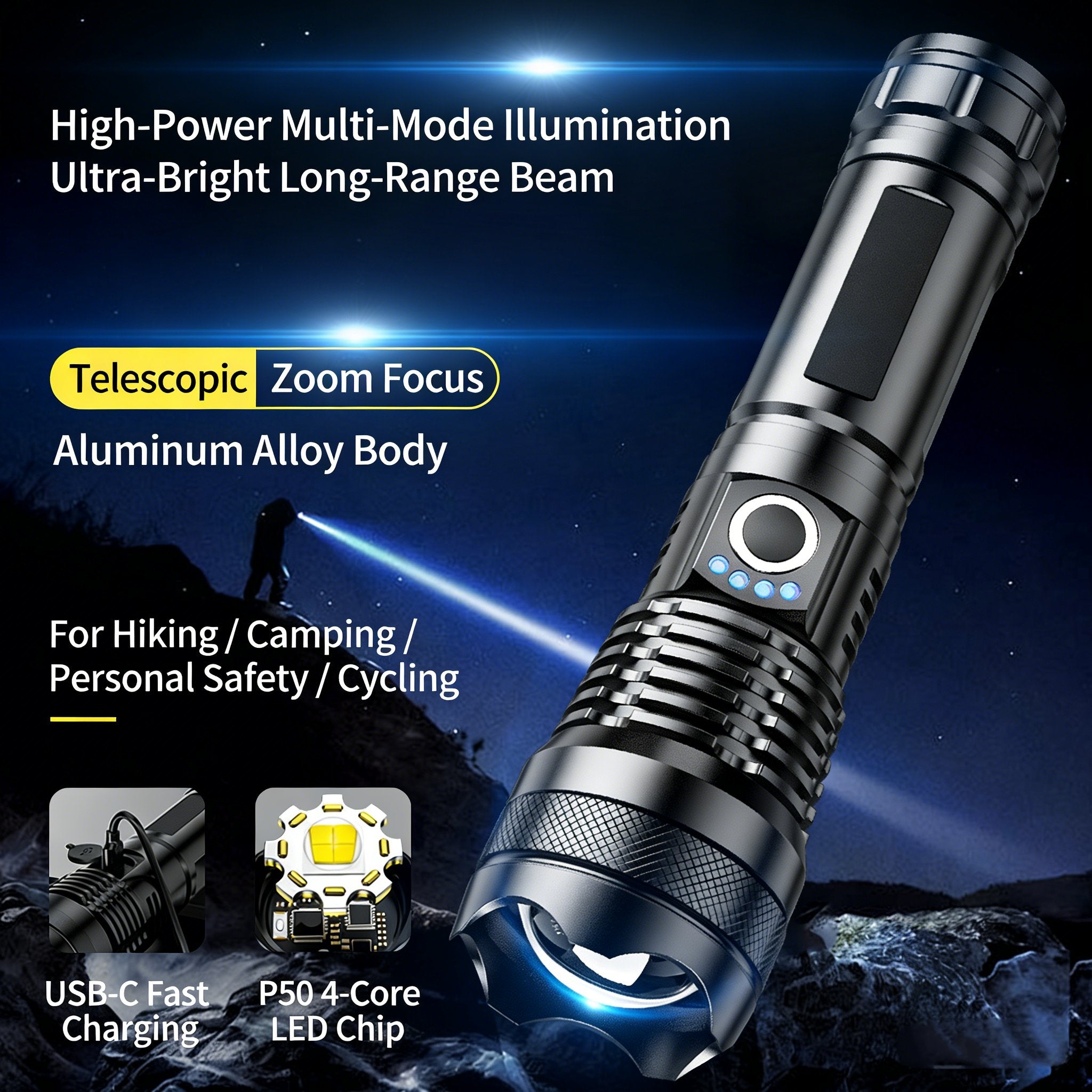 ✨Rechargeable LED Flashlight - High Lumen. Waterproof. Ultra Bright Flashlight for Emergencies