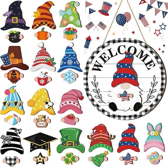 🎉🎉Interchangeable Wooden Gnome Welcome Sign🎈