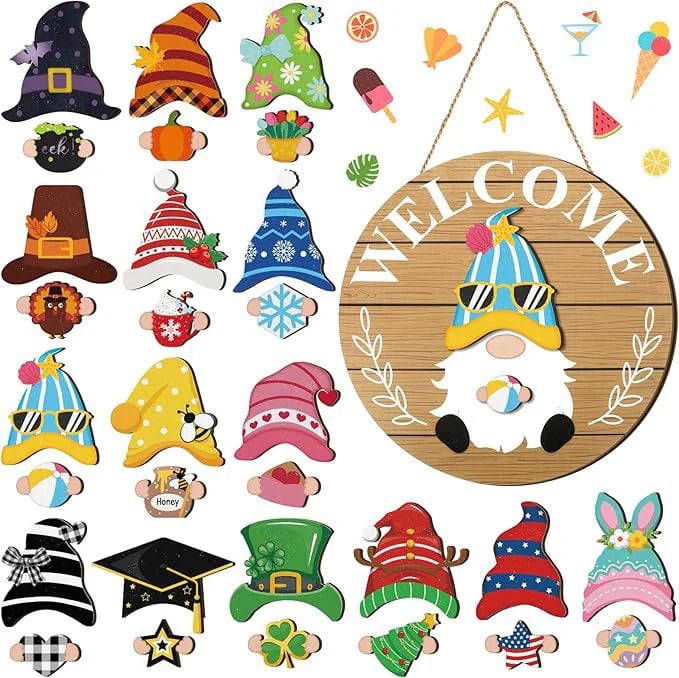 🎉🎉Interchangeable Wooden Gnome Welcome Sign🎈