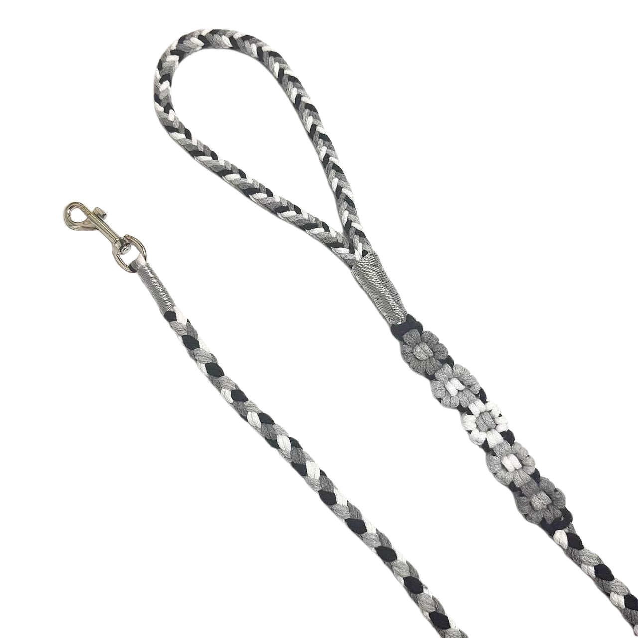 Five Flowers Rope Dog Leash (Black and Gray)