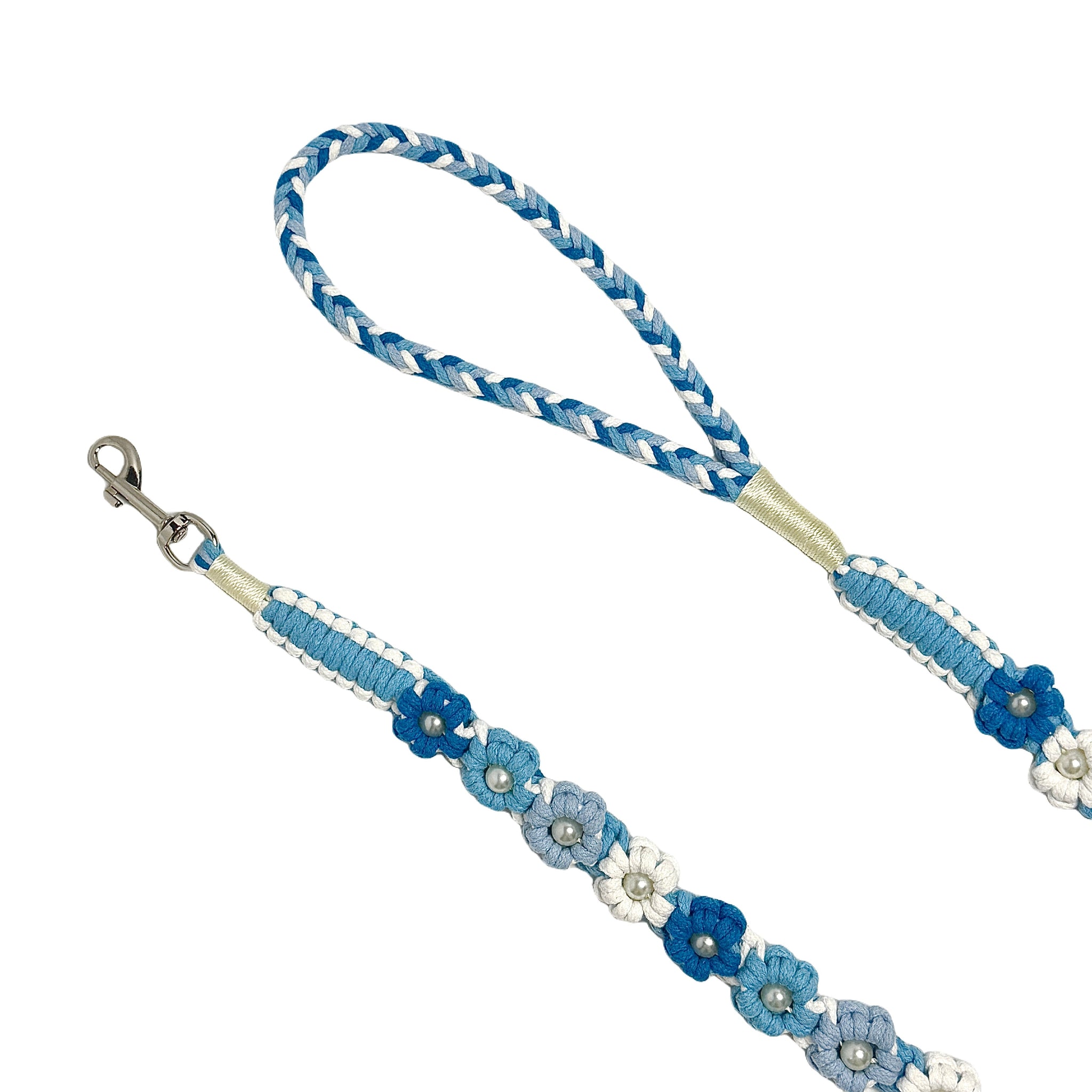 Gradient Blue | Hand-woven 25-flower dog leash