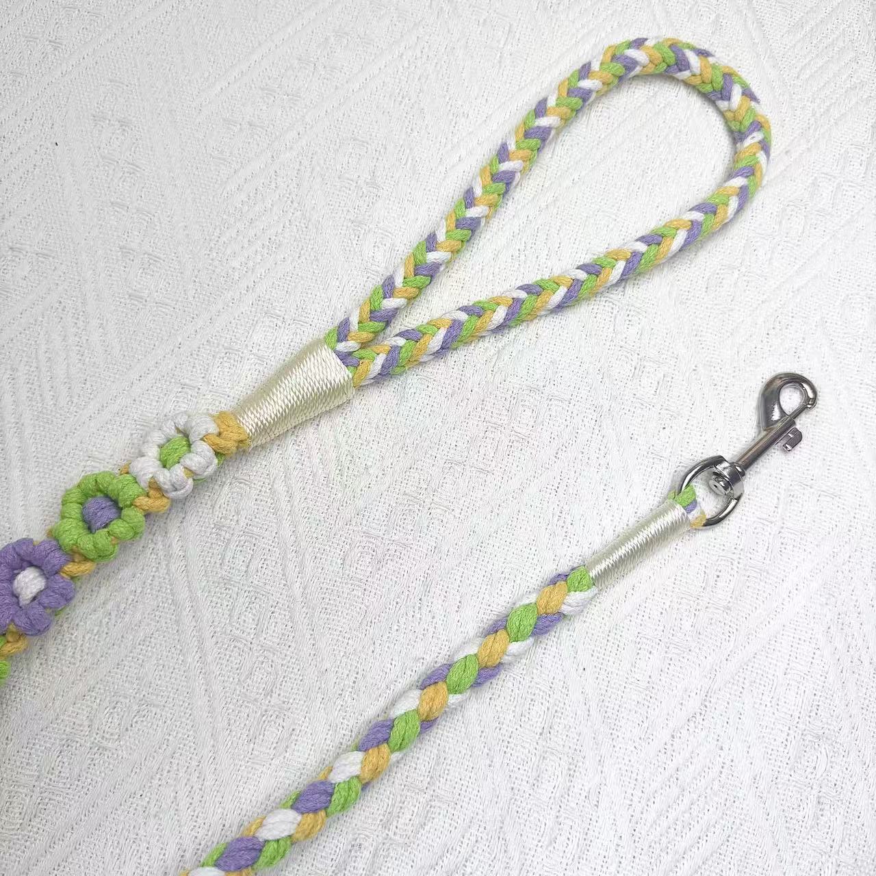 Five Flowers Rope Dog Leash (Green and Yellow)