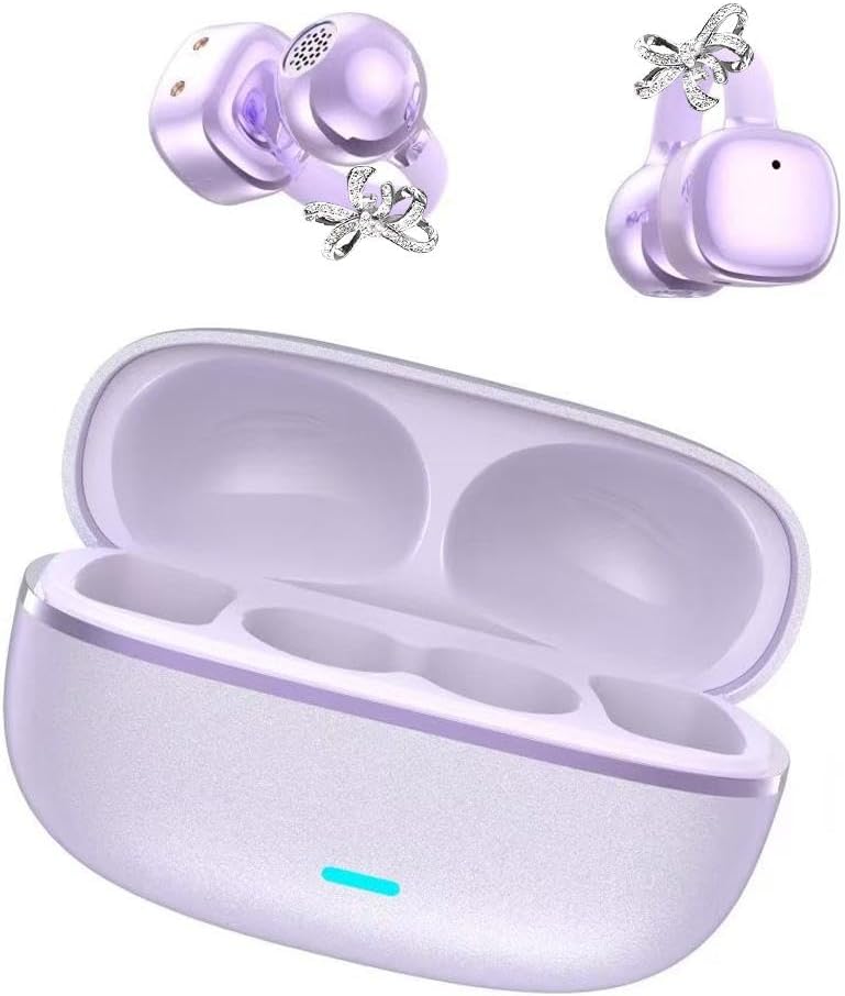 🎧2026 New Clip-On Open-Ear Headphones – Wireless Bluetooth Earbuds with AI Noise Cancelling. Rhinestone Decor & Water Resistant