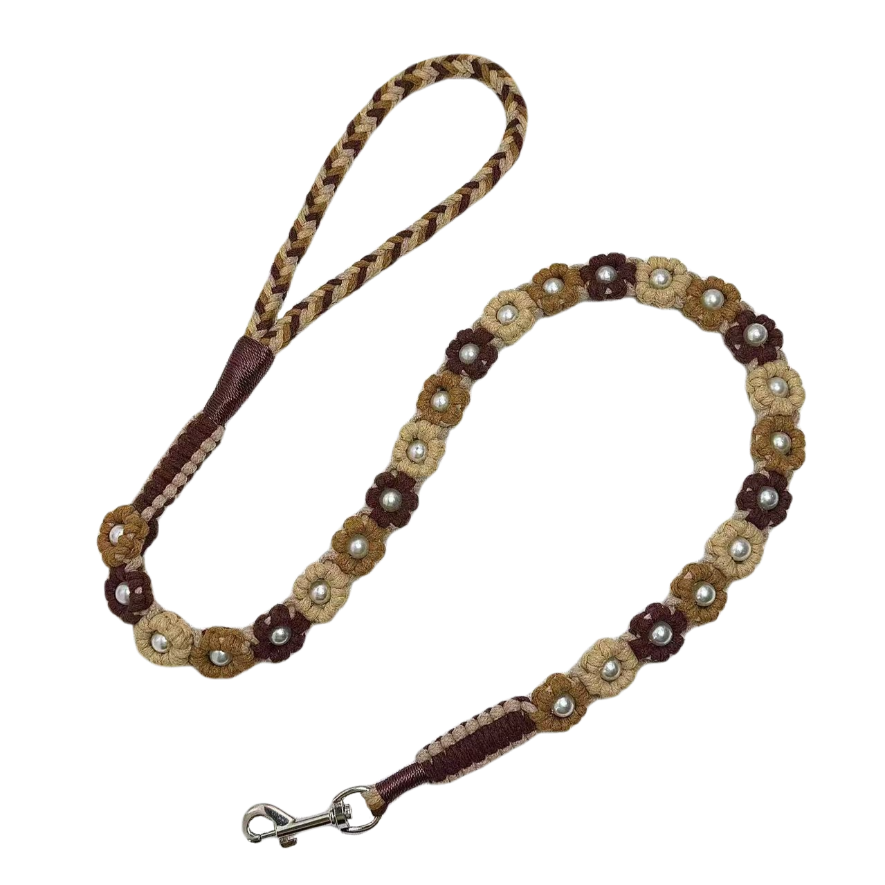 Gradient Brown | Hand-woven 25-flower dog leash