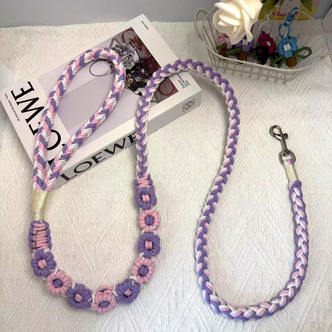 Nine Flowers Rope Dog Leash (Pink Purple)