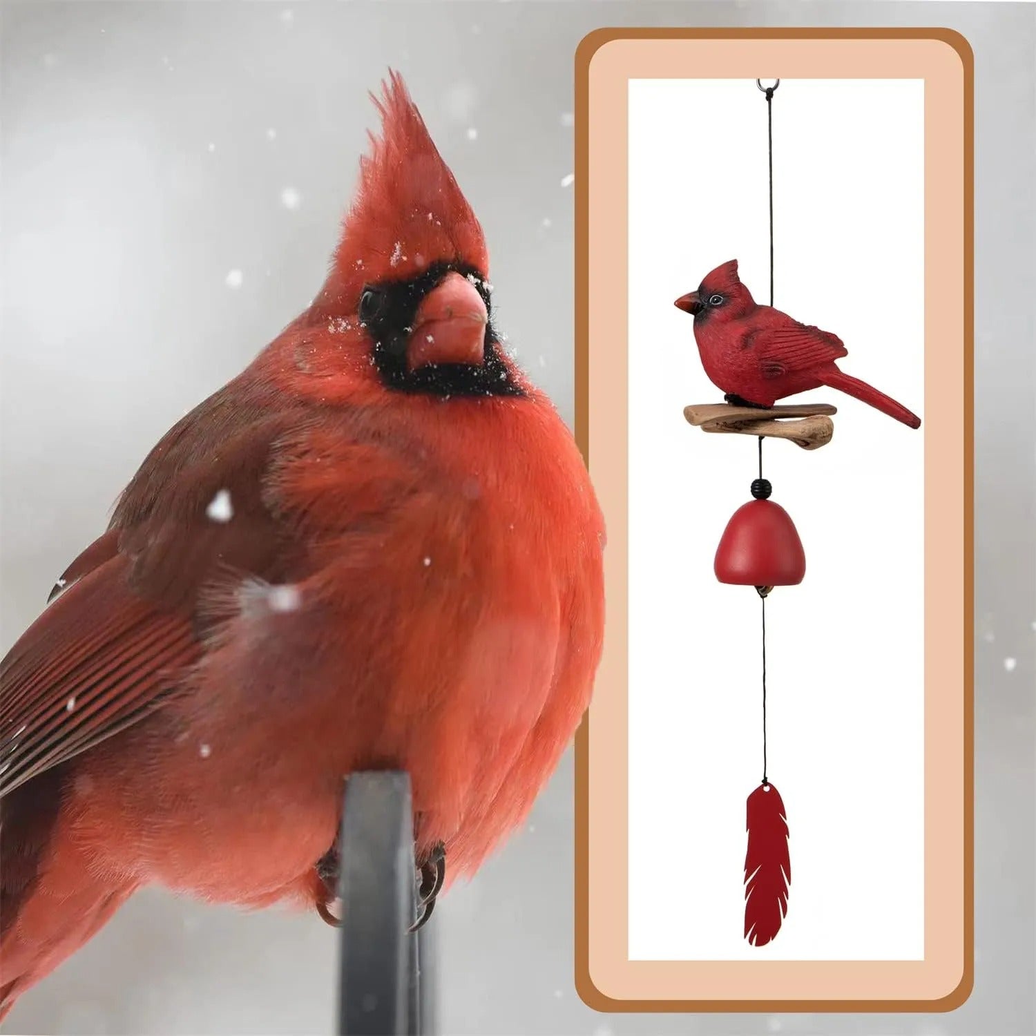 Cardinal Wind Chime Wood Carving Handmade (Suspension Dimensions:20"/26")