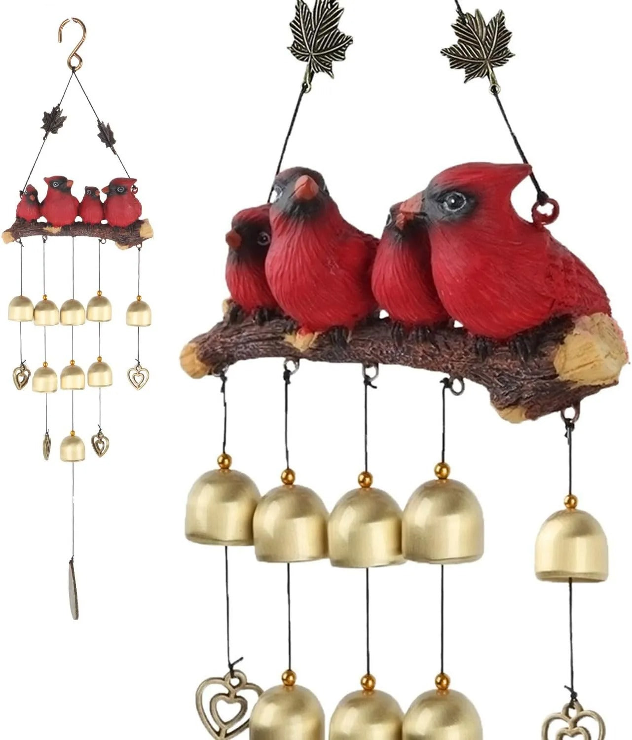 Cardinal Wind Chime Wood Carving Handmade (Suspension Dimensions:20"/26")