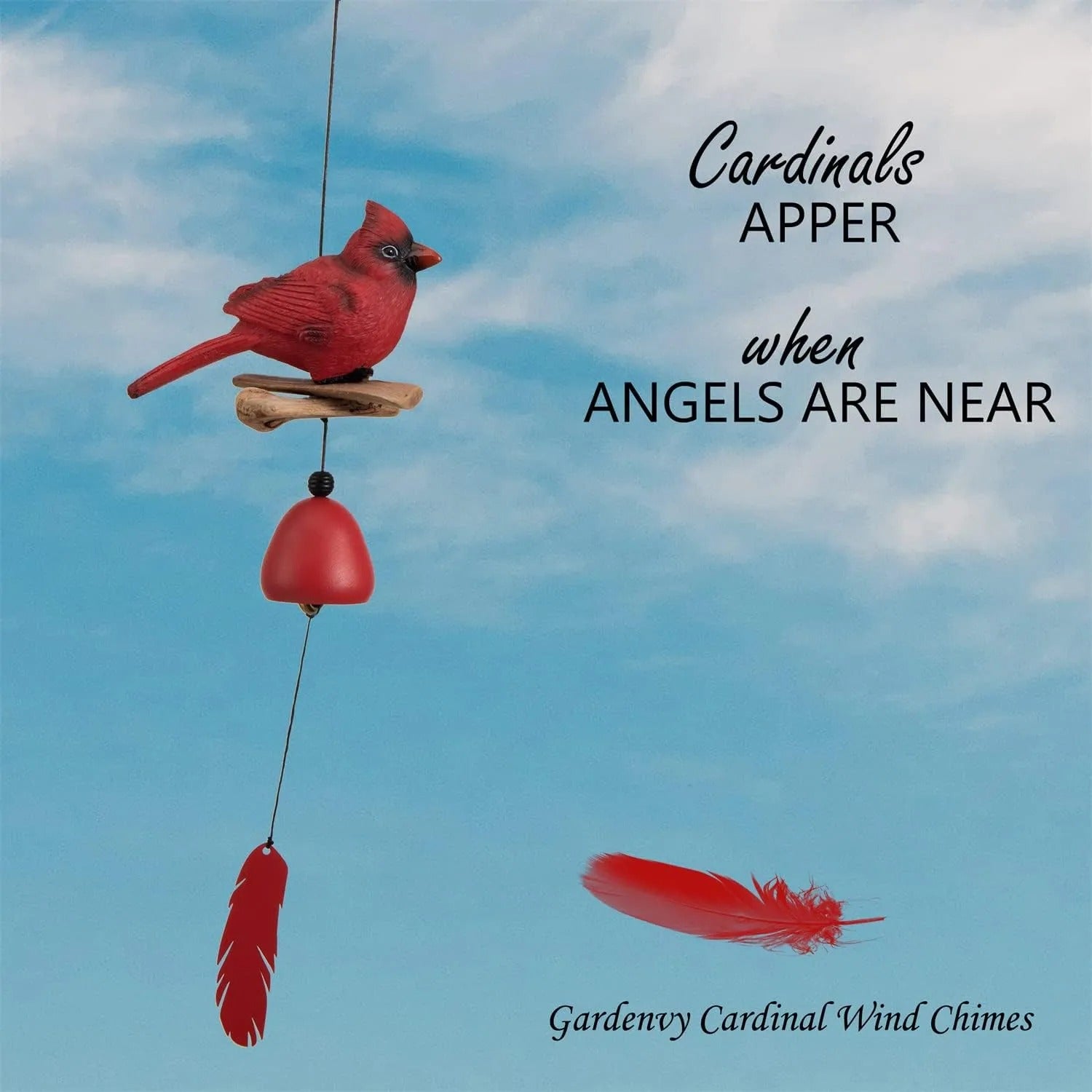 Cardinal Wind Chime Wood Carving Handmade (Suspension Dimensions:20"/26")