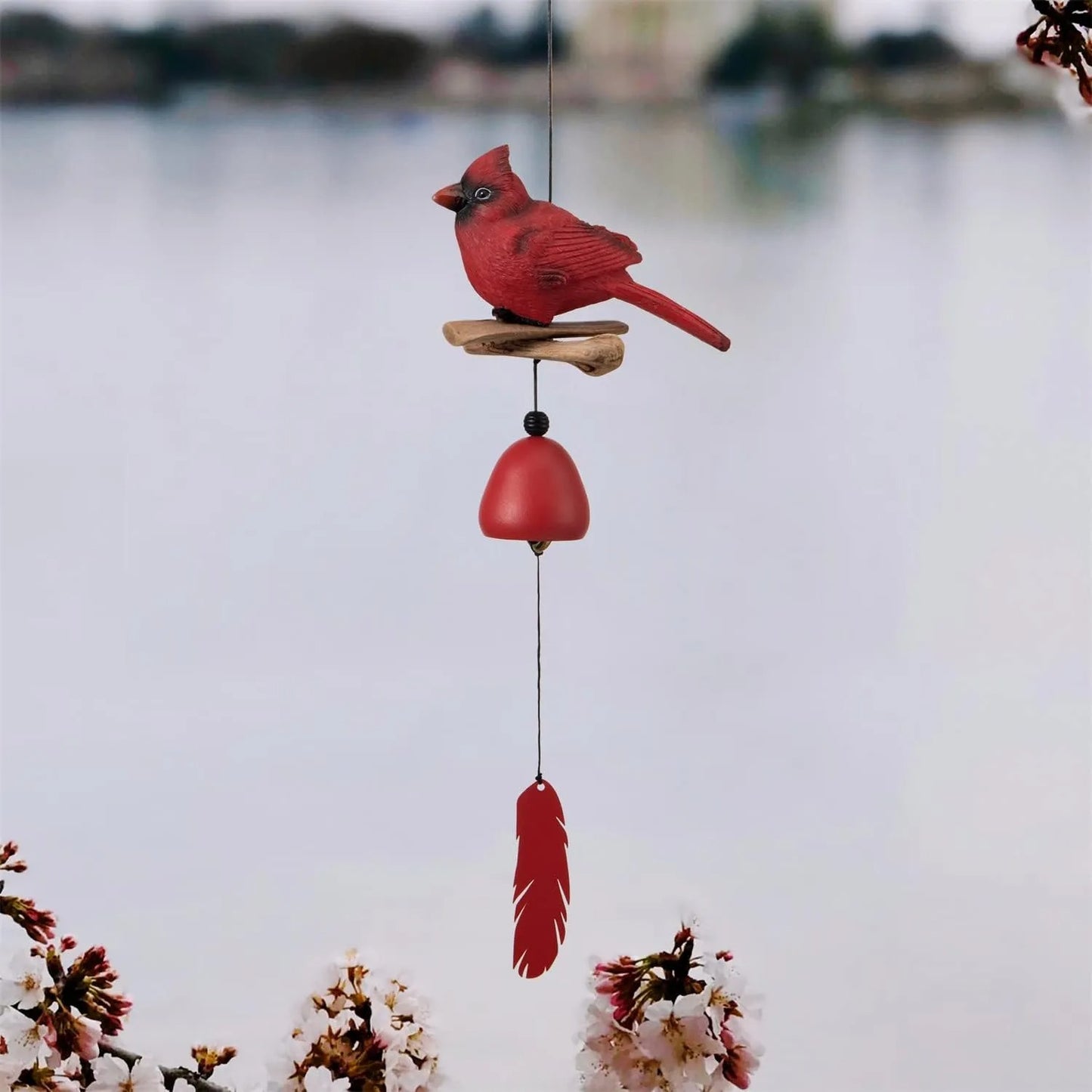 Cardinal Wind Chime Wood Carving Handmade (Suspension Dimensions:20"/26")