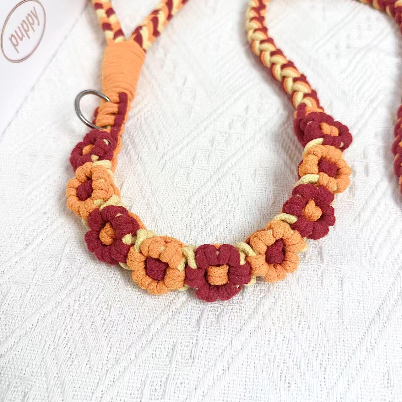 Nine Flowers Rope Dog Leash (Orange Red)