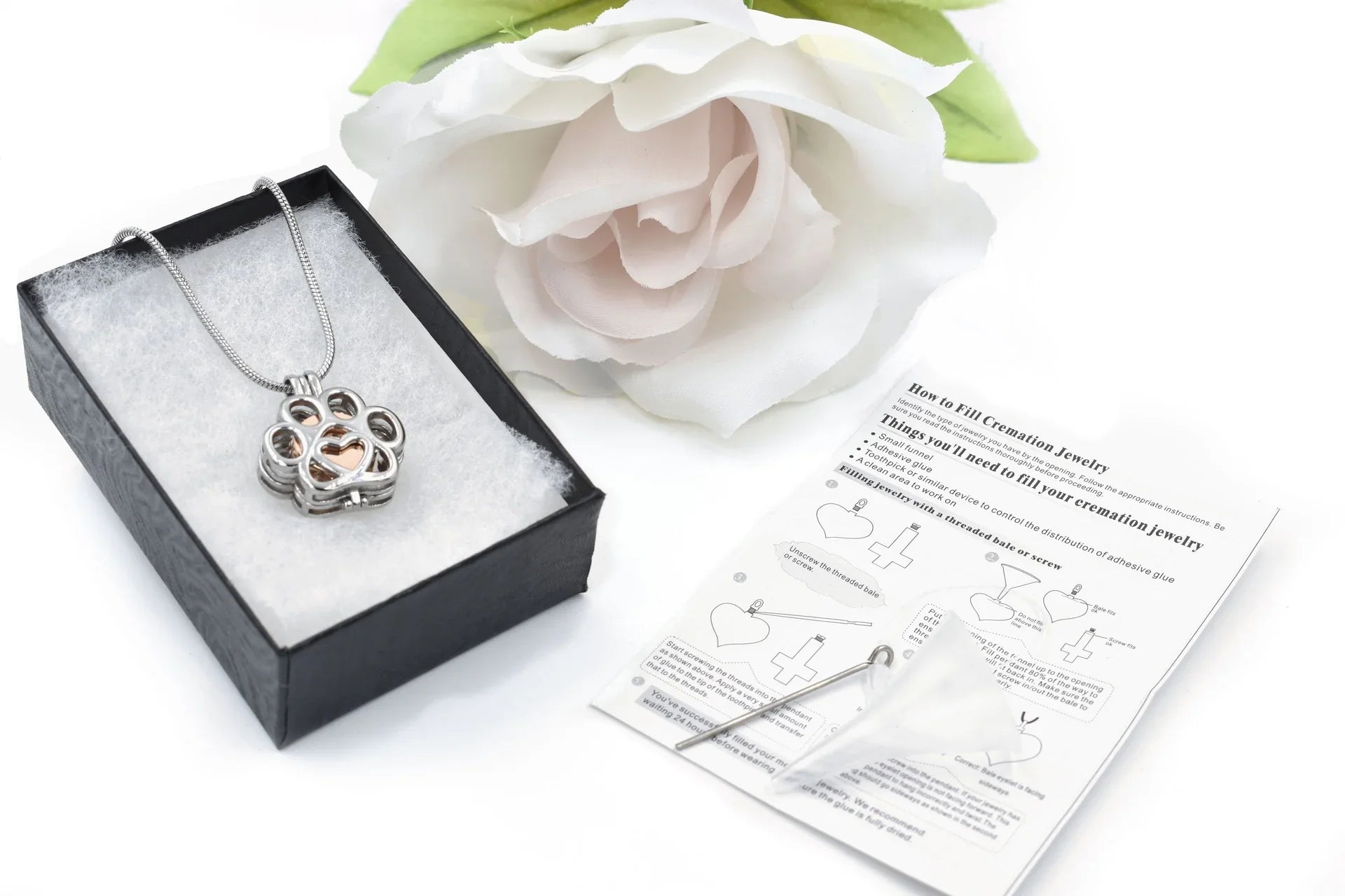 Dog/Cat Paw Ashes Stainless Steel Memorial Box Urn Necklace