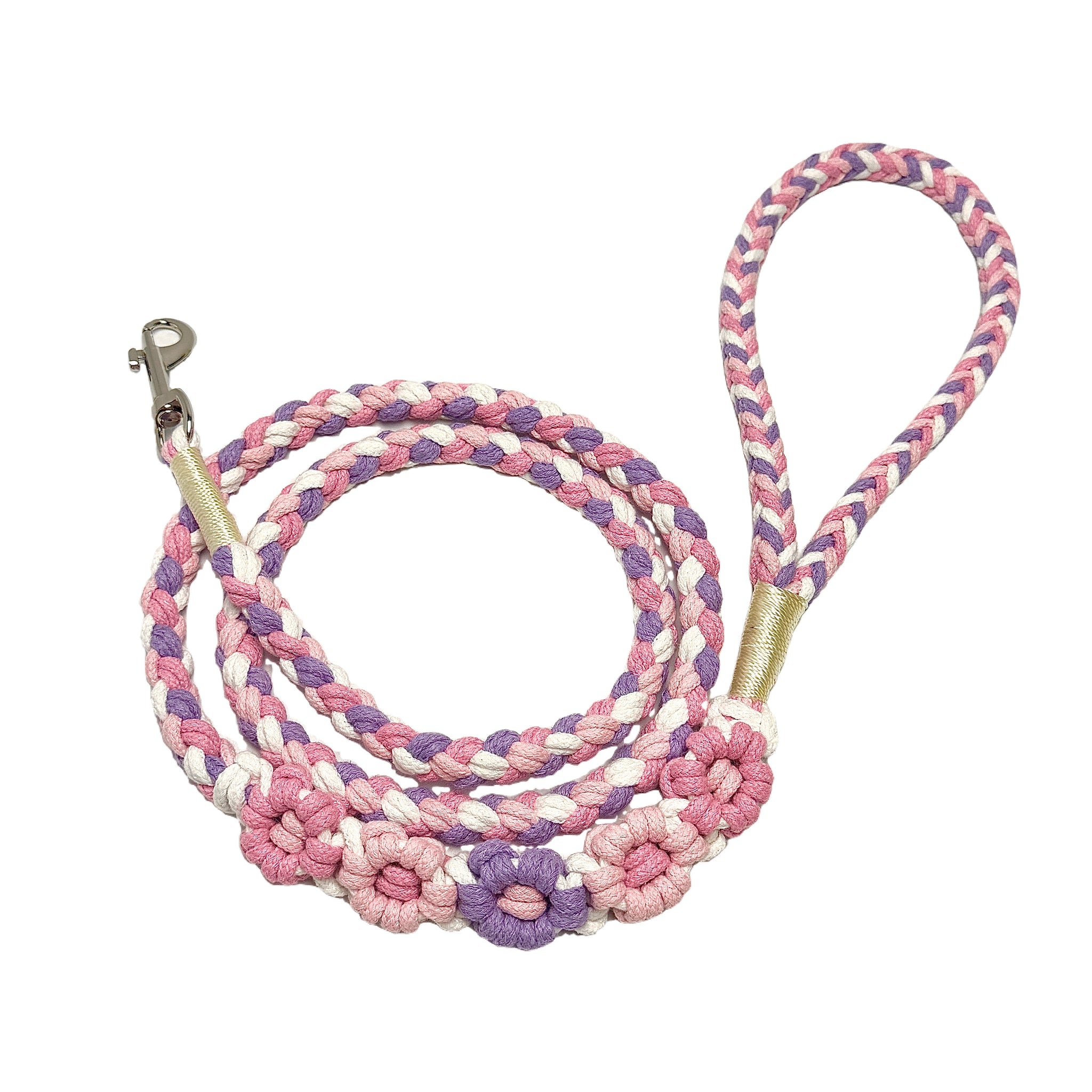 Five Flowers Rope Dog Leash (Purple and Pink)