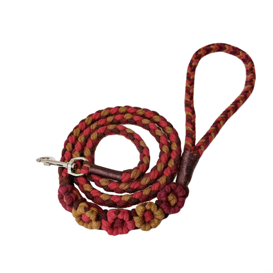 Five Flowers Rope Dog Leash (Red and Brown)
