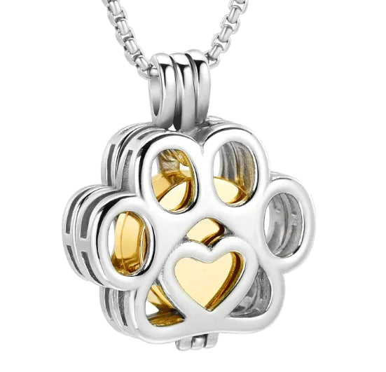 Dog/Cat Paw Ashes Stainless Steel Memorial Box Urn Necklace